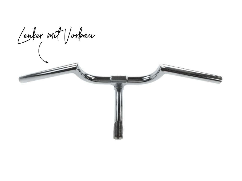 Lenker mit Vorbau und Griffen «Bull» Chrom Lenker mit Vorbau und Griffen «Bull» Chrom