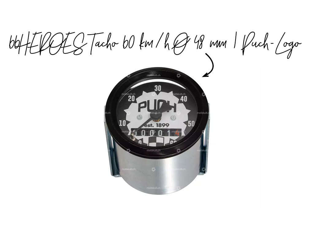 66HEROES Tacho 60 km h Ø 48 mm, Puch-Logo 66HEROES Tacho 60 km h Ø 48 mm, Puch-Logo