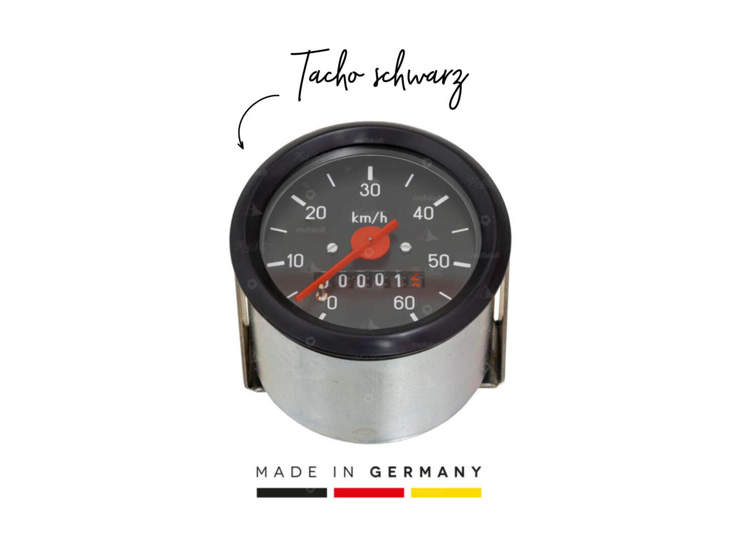Tacho 60 km/h Ø 60 mm (schwarzes Ziffernblatt) Tacho 60 km/h Ø 60 mm (schwarzes Ziffernblatt)