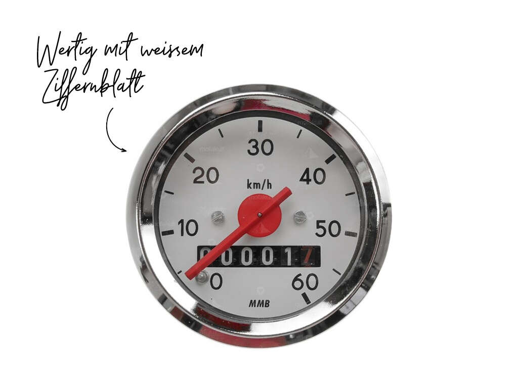 Tacho 60 km/h Ø 48 mm (weisses Ziffernblatt) Tacho 60 km/h Ø 48 mm (weisses Ziffernblatt)
