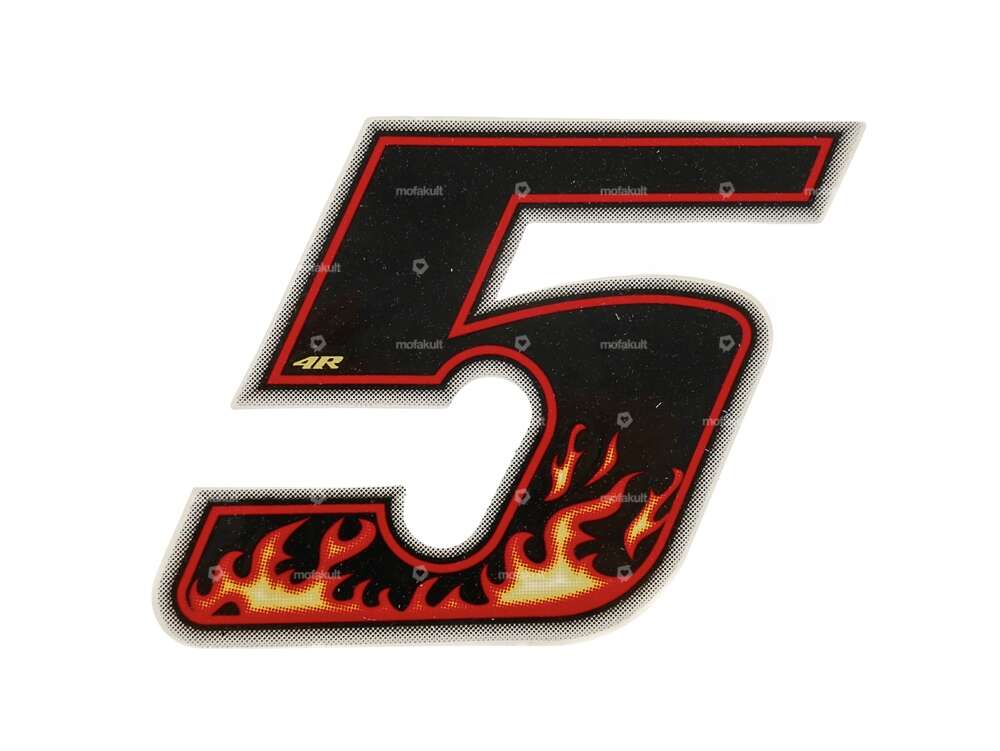 Sticker Number 5 Flame (height 65 mm) Carousel Image 1