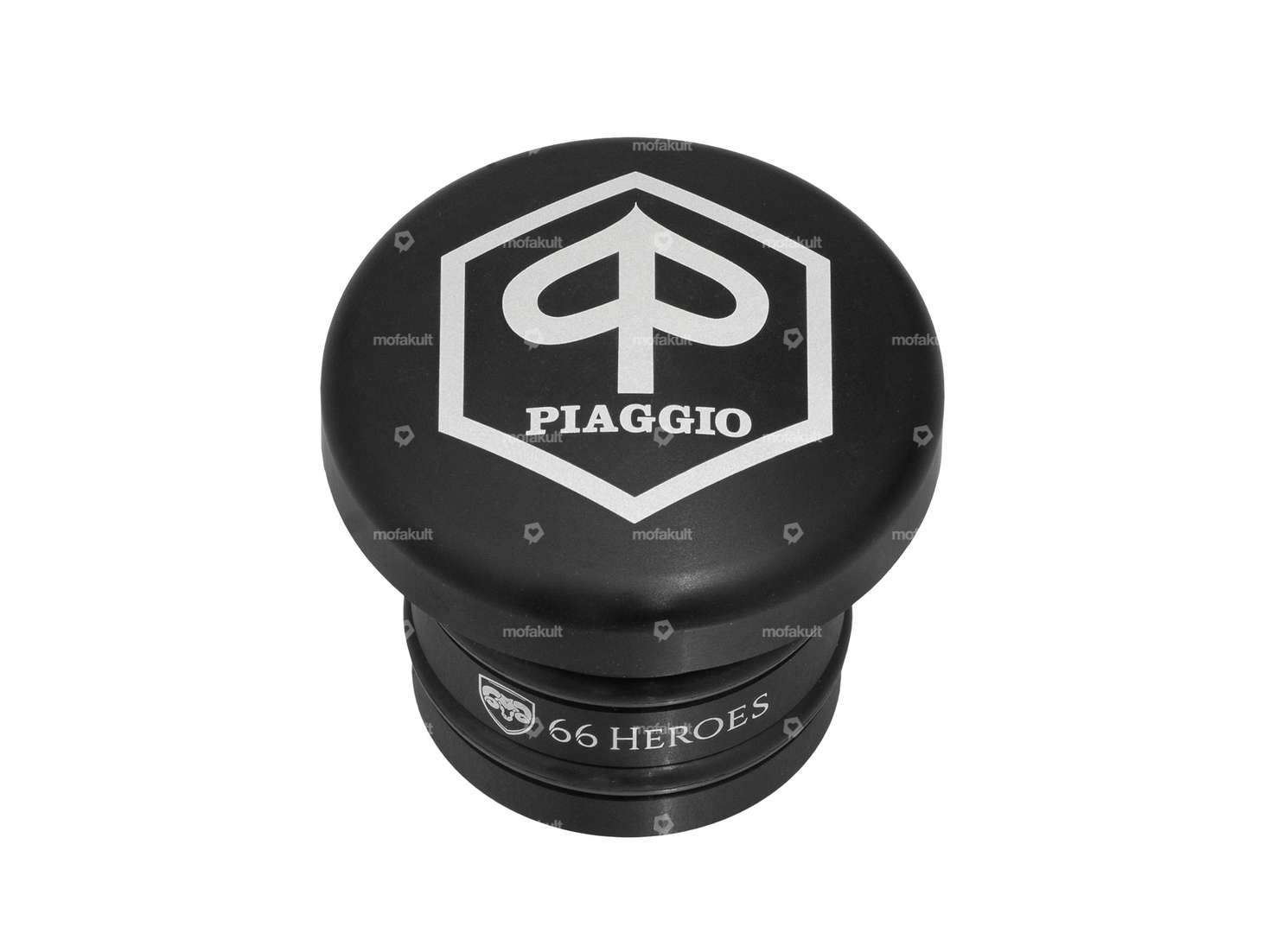 66HEROES Tank cap "Piaggio" black round | Piaggio Ciao, Bravo Carousel Image 1