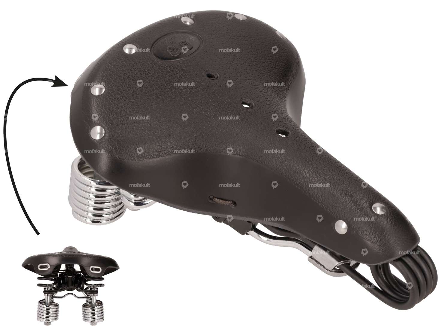 66HEROES Sattel «Luxus» schwarz Leder gefedert Carousel Image 1