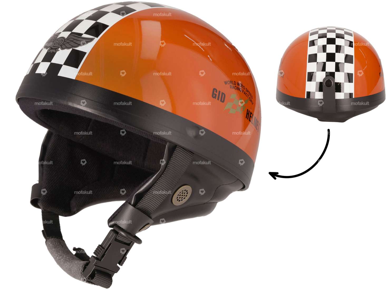 Topfhelm orange mit Zielflagge Carousel Image 1