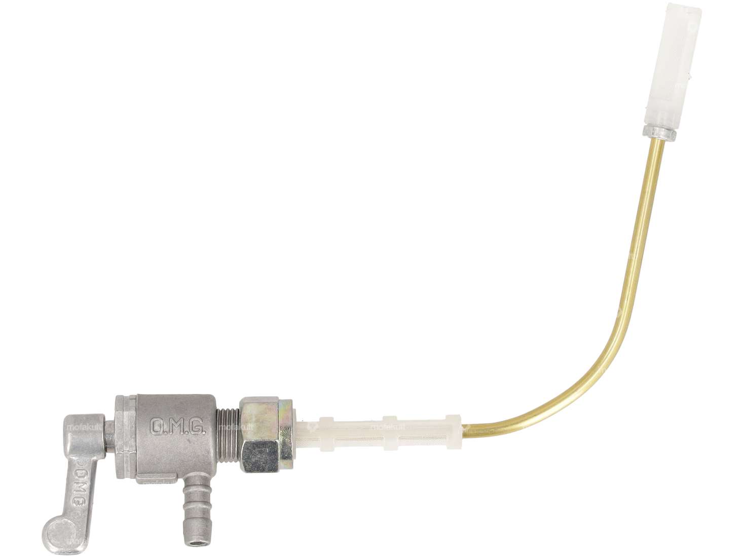 OMG Benzinhahn horizontal M12x1 (mit Überwurfmutter) unten abgehend, Metallhebel | Piaggio Ciao Carousel Image 1