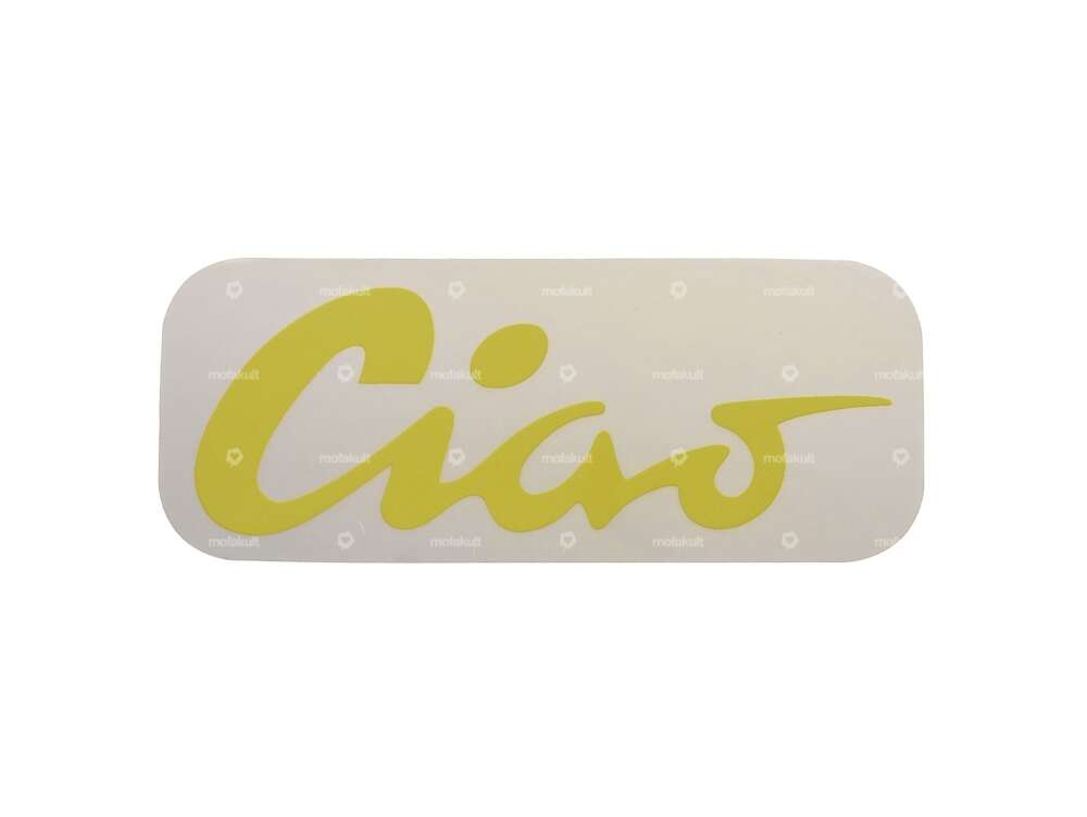Tank sticker "Ciao" yellow 70 x 28 mm | Piaggio Ciao P, C9 Carousel Image 1