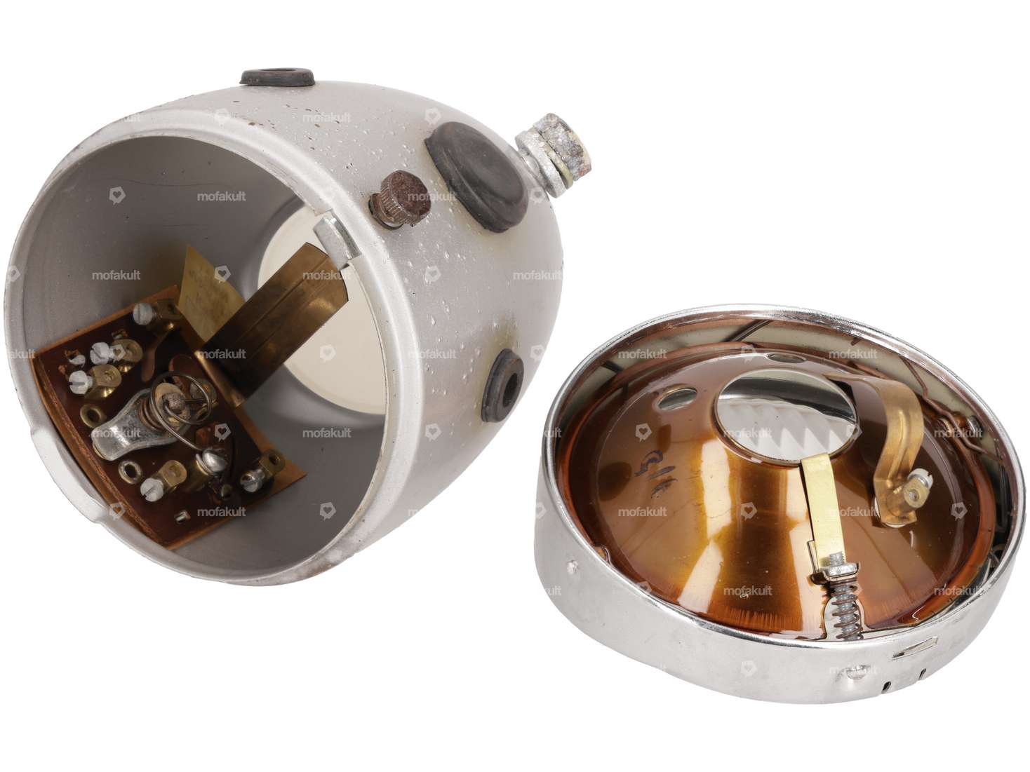 Union Eierlampe Ø 92 mm mit Beschädigungen (mittige Befestigung) silber NOS Carousel Image 4