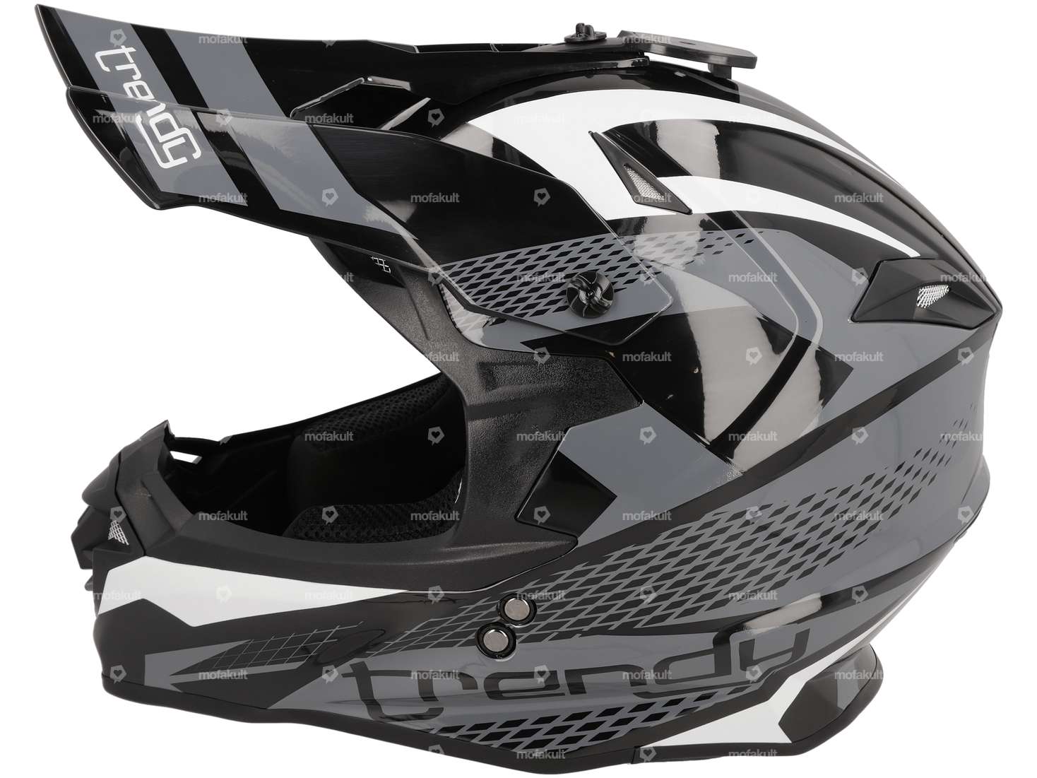 Cross helmet "Trendy" black-grey-white glossy (S-L) Carousel Image 2