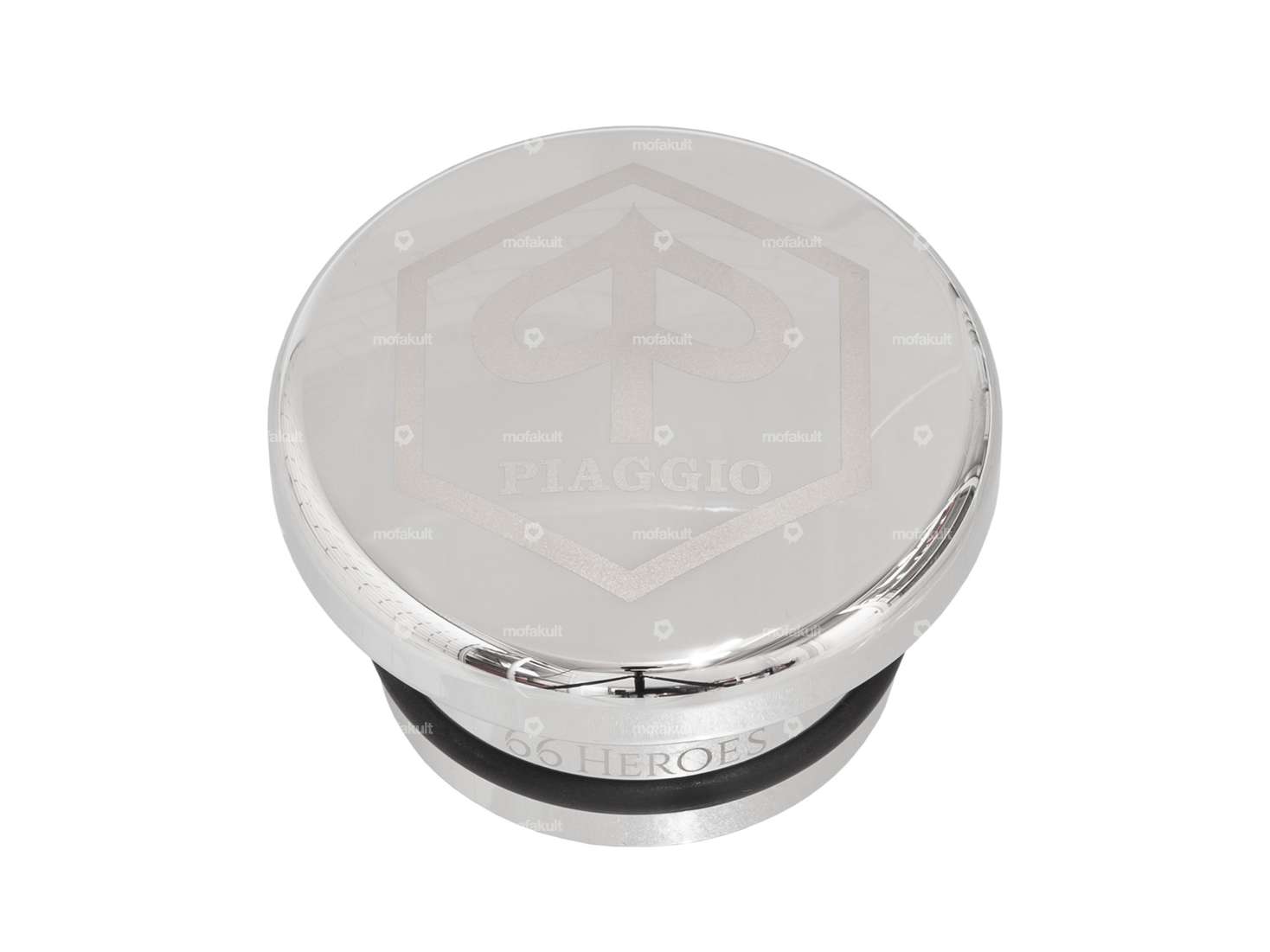 66HEROES Tankdeckel Alu «Piaggio» rund Chrom | Piaggio SI Carousel Image 1