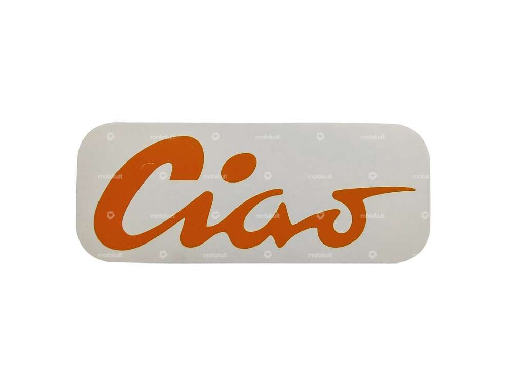 Aufkleber Tank «Ciao» orange 70 x 28 mm | Piaggio Ciao P, C9 Carousel Image 1