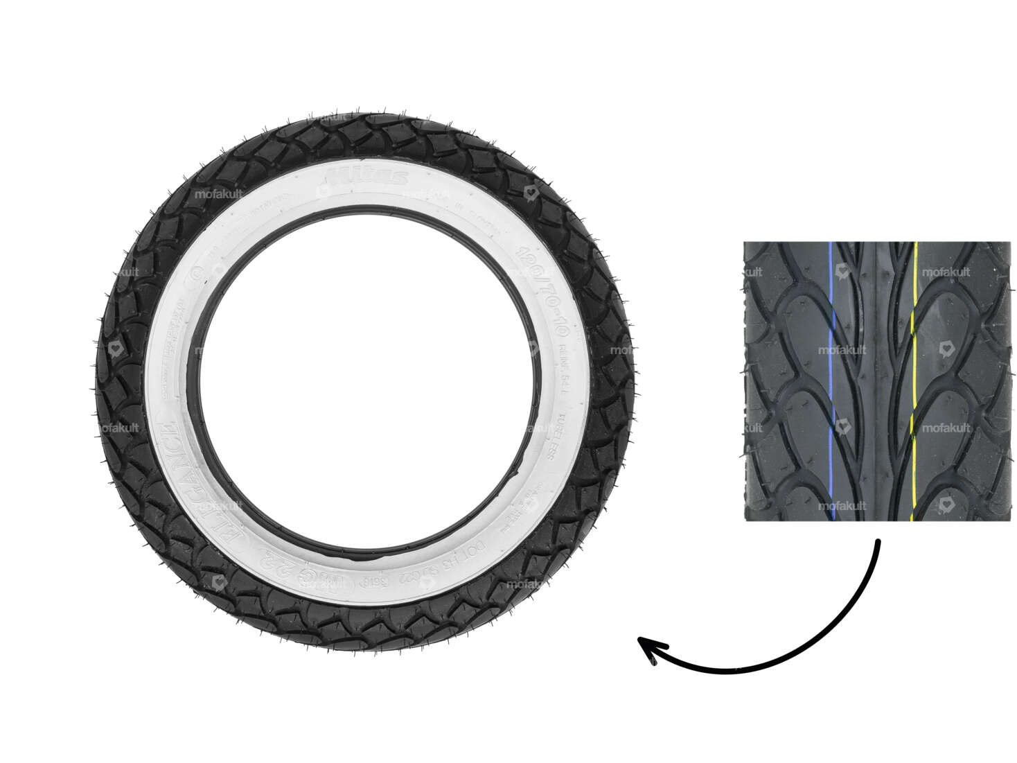 Mitas 120/70 x 10" Reifen MC22 Elegance Allround Weisswand Scooter Carousel Image 1