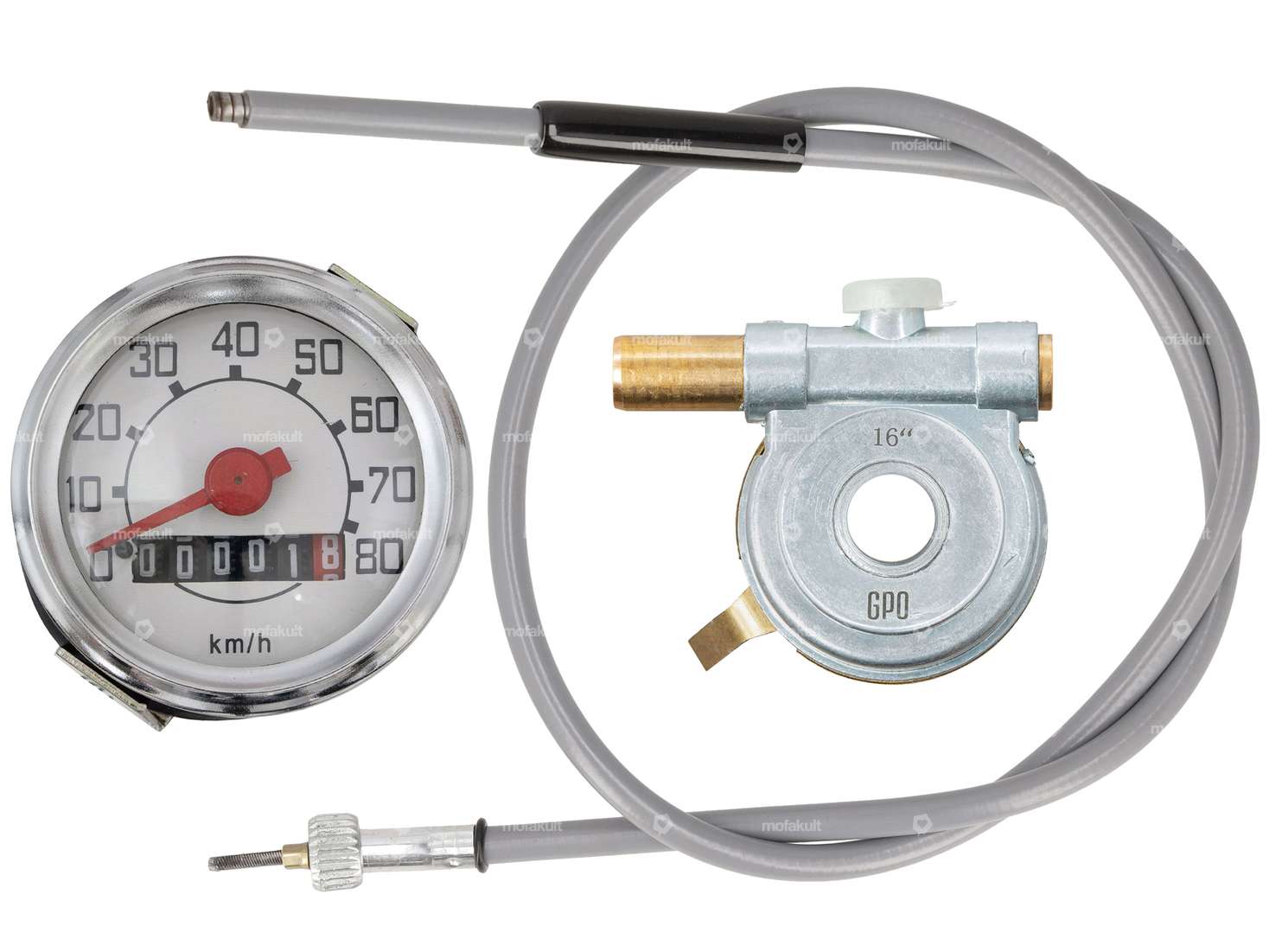 GPO Tacho-Set (Veglia-Nachbau) 16" / 17" weisses Ziffernblatt | Piaggio Ciao Carousel Image 1