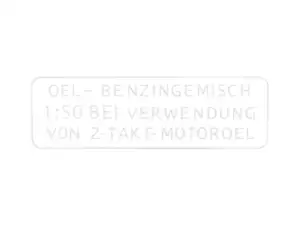 Aufkleber «OEL-BENZINGEMISCH 1:50» weiss 55 x 19 mm | Puch Aufkleber «OEL-BENZINGEMISCH 1:50» weiss 55 x 19 mm | Puch